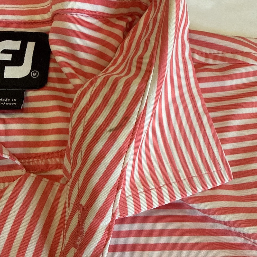 Footjoy Golf Polo Shirt Mens Sz MPink Stripe Performance Stretch Moisure Wicking - Picture 4 of 12